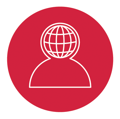 icon for civic learning; person with globe in head