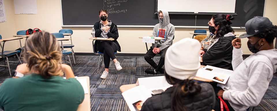 Students participating in a Deliberative Dialogue