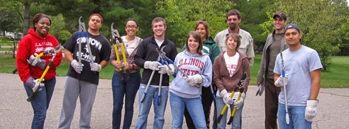 Students participating in community service
