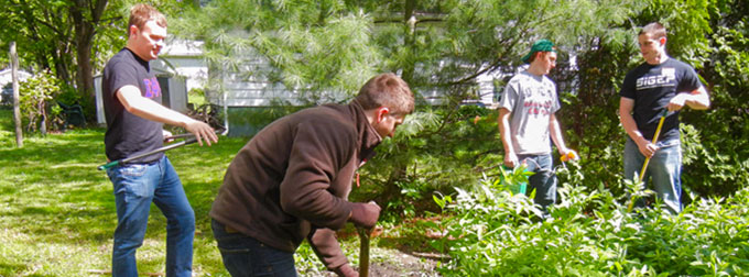 Students participating in community service